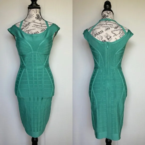 Herve Leger Connie viscose-blend dress in aqua jade size S small
